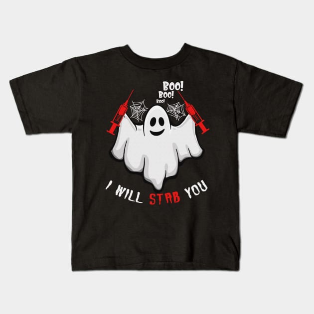 Cartoon ghost I will stab you tshirt funny halloween gift shirt Kids T-Shirt by American Woman